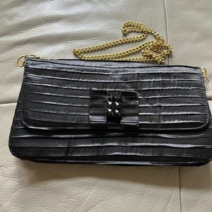 Sateen black/pleated J Renee clutch with gold chain strap